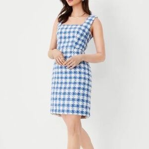 Ann Taylor Blue & White Houndstooth Sleeveless Dress